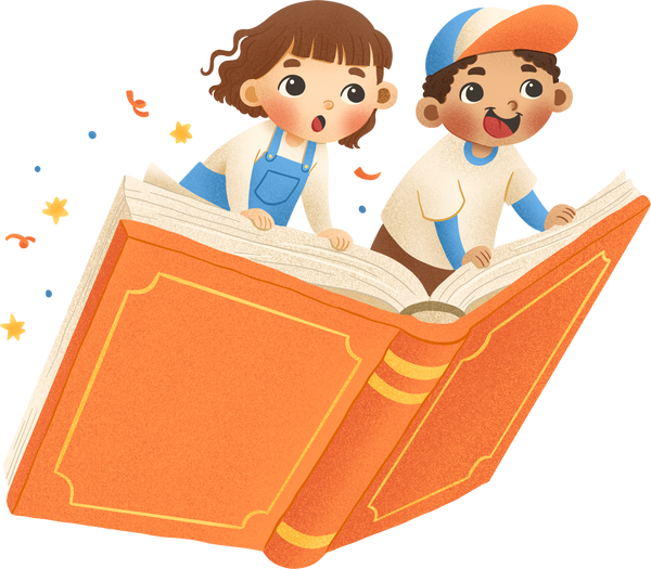 Kids Flying on a Book Illustration