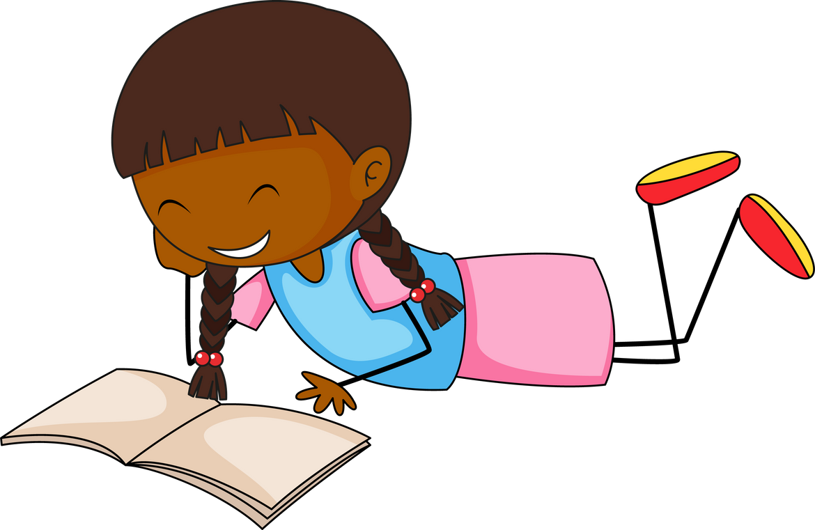 A Girl Reading Book Doodle Cartoon Character